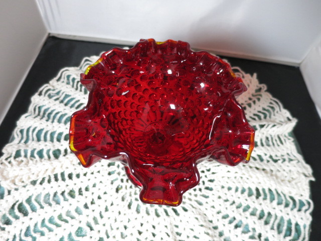 Fenton Art Glass Hobnail Footed Compote with crimped ruffled rim