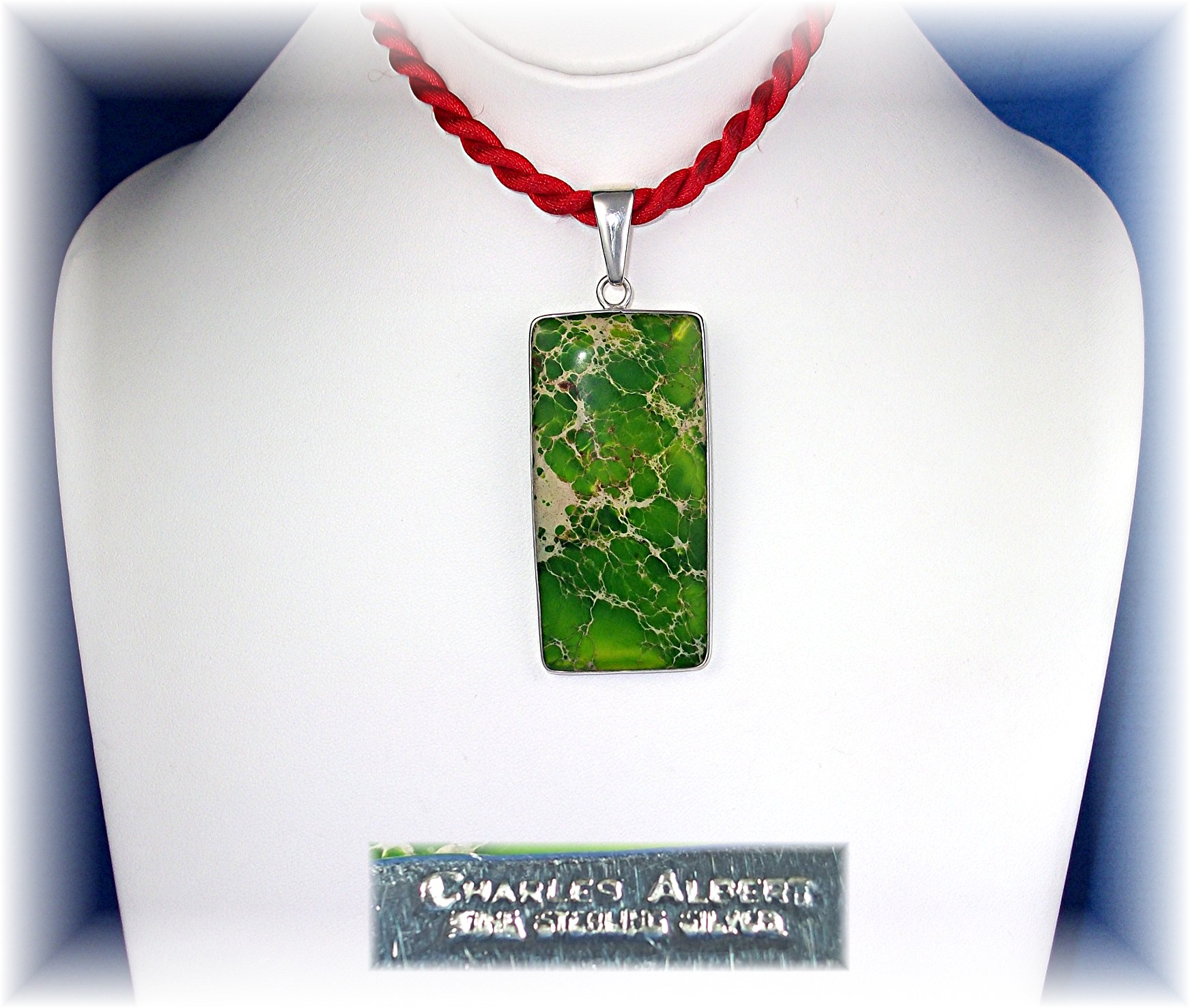 Pendant Sterling Silver Dyed Green Jasper Charles Alber