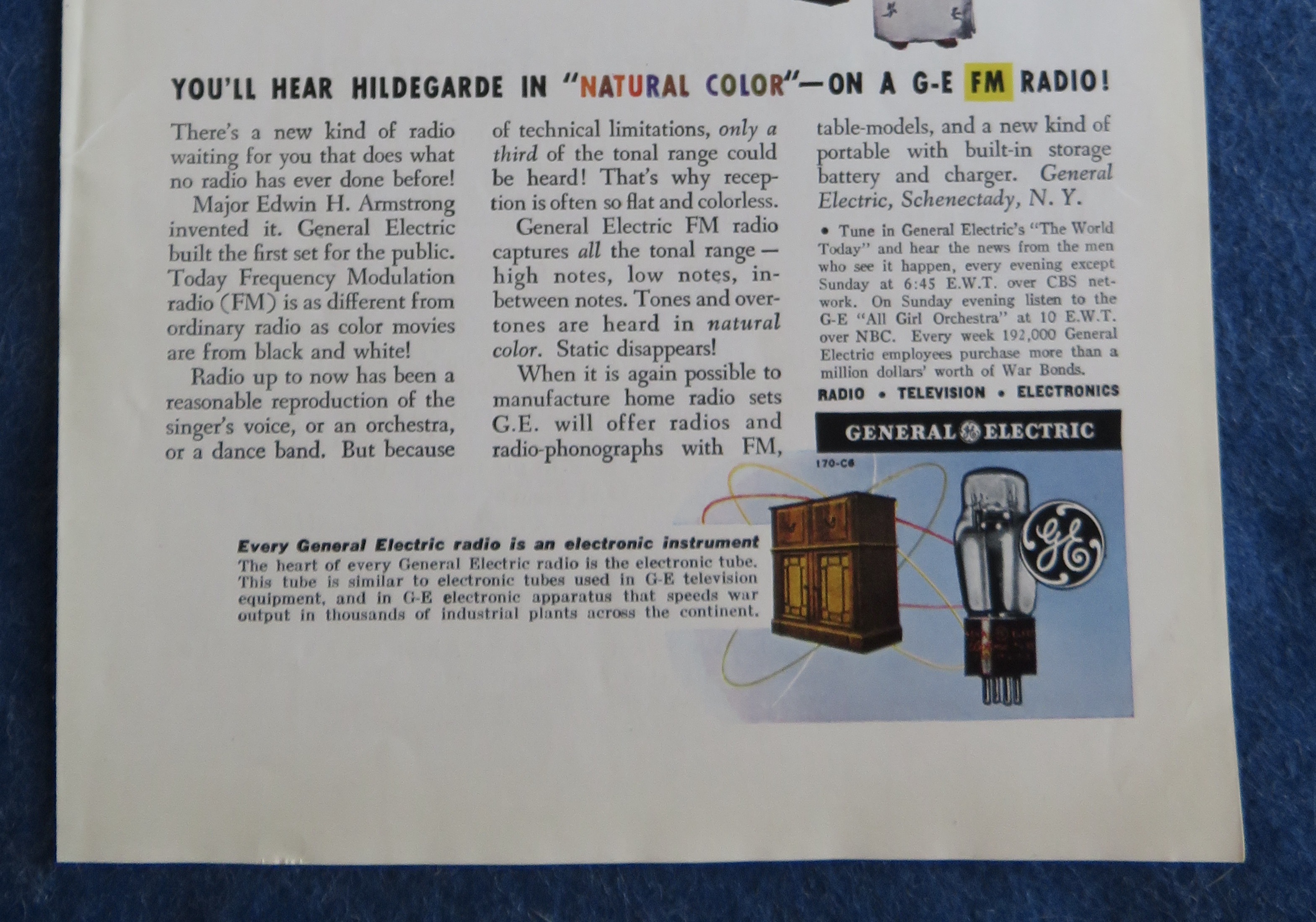 1944 General Electric (GE) FM Radio with Hildegarde