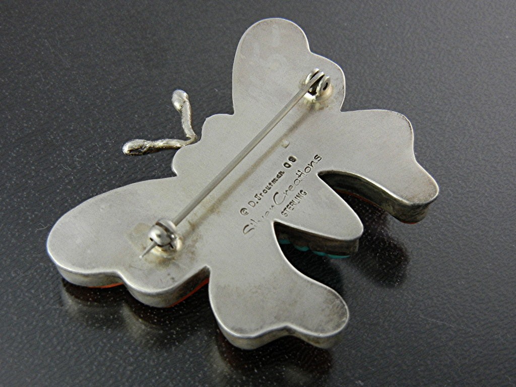David Troutman  Coral Turquoise Sterling Silver Butterf