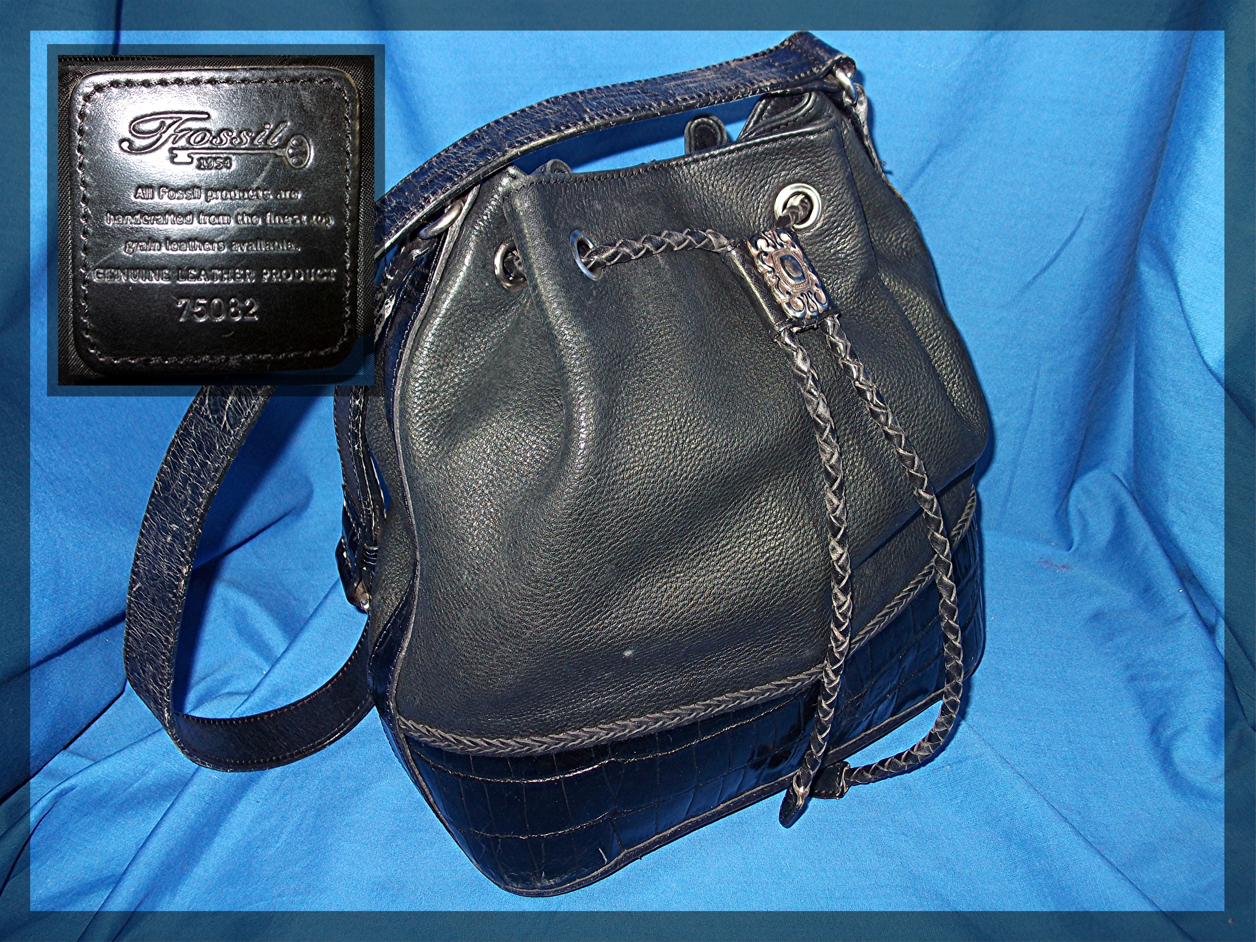 Fossill Black Leather Bucket Shoulder Bag Purse
