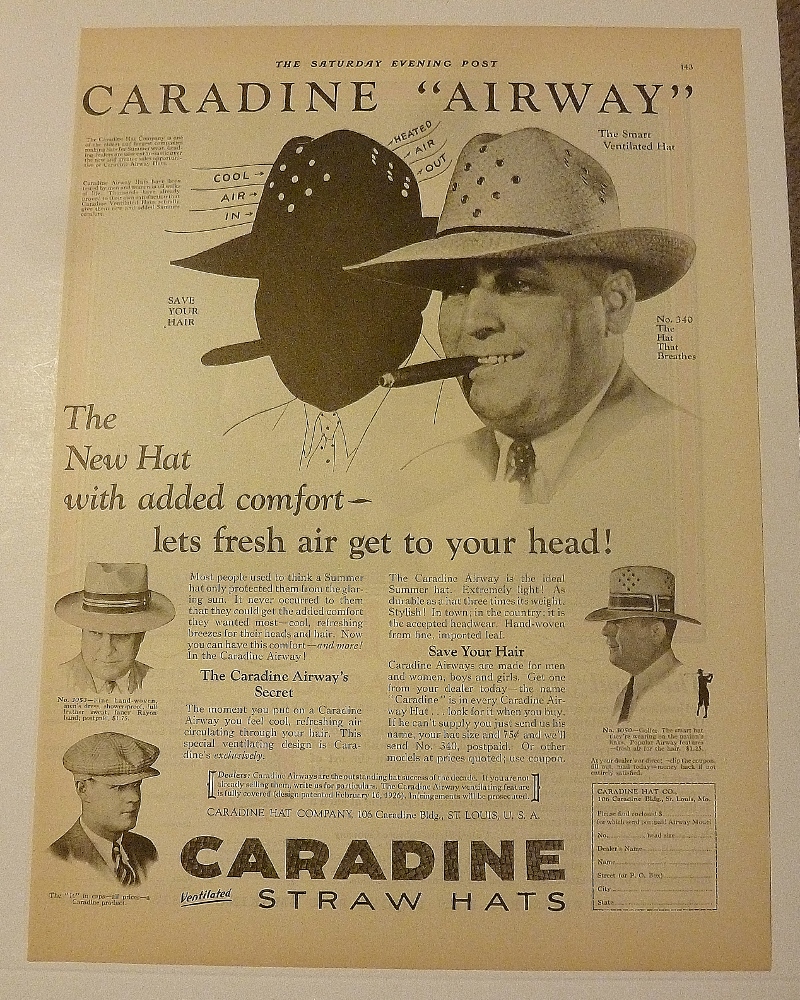 1928 Caradine Straw Hat With Man Wearing Hat