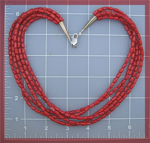 Navajo Coral 5 Strand Sterling Silver Necklace