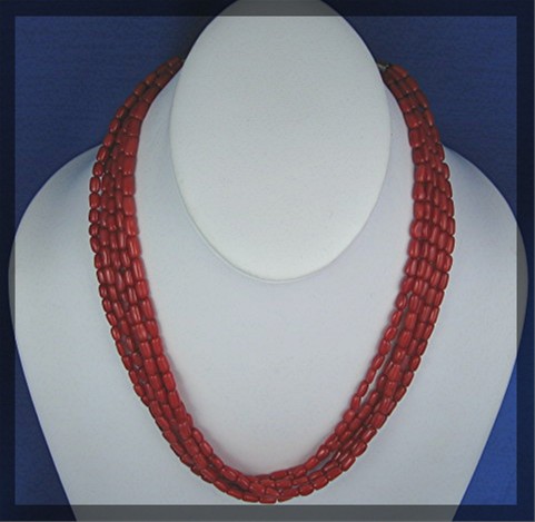 Navajo Coral 5 Strand Sterling Silver Necklace