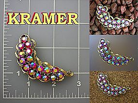 Vintage Brooch, KRAMER, cranberry crystals