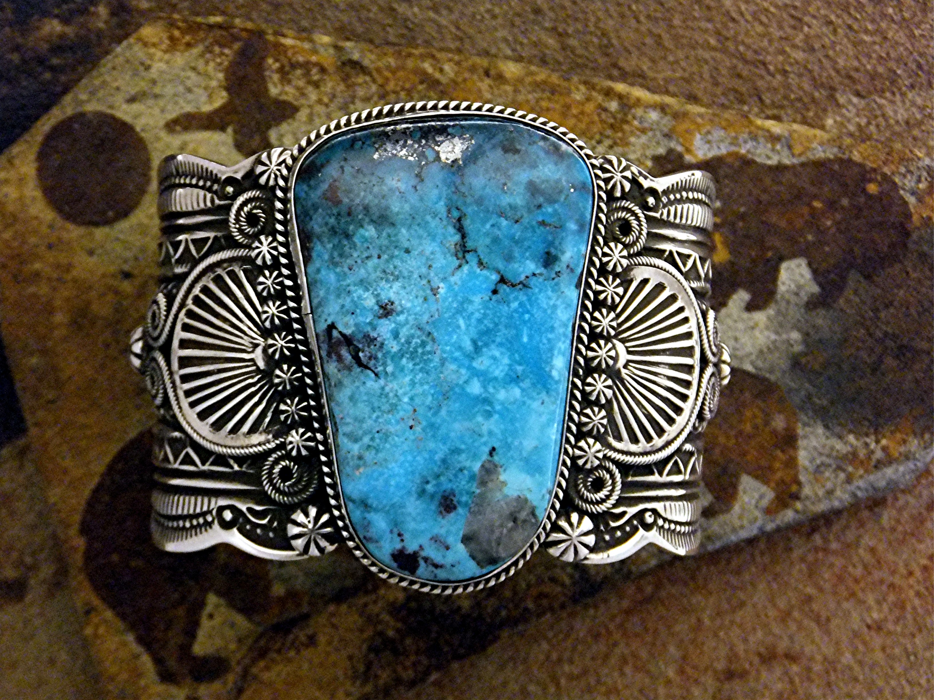 Darrel Cadman Sterling Silver Turquoise Navajo Bracelet