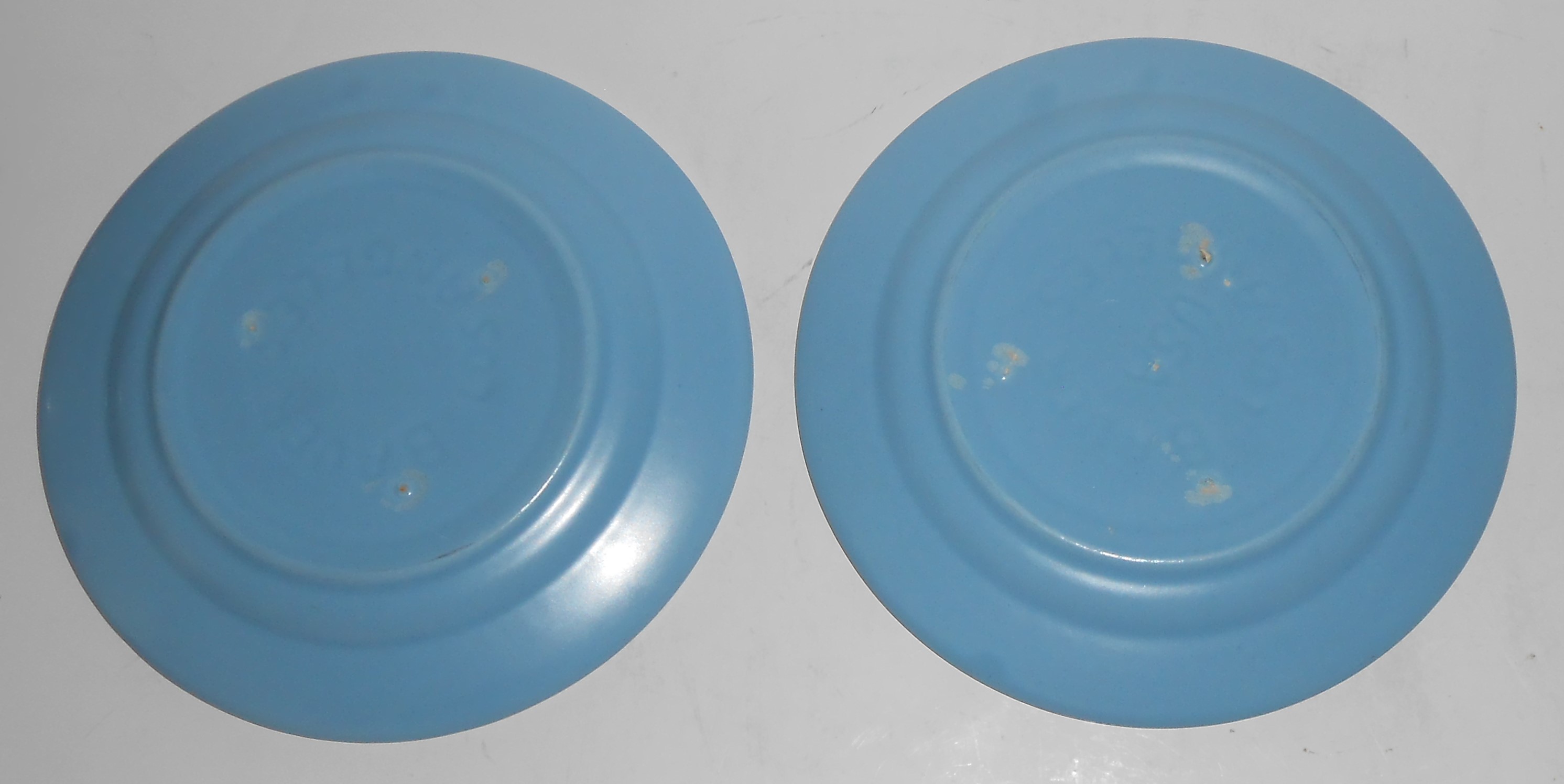 Bauer Pottery La Linda Pair Matte Blue Saucers