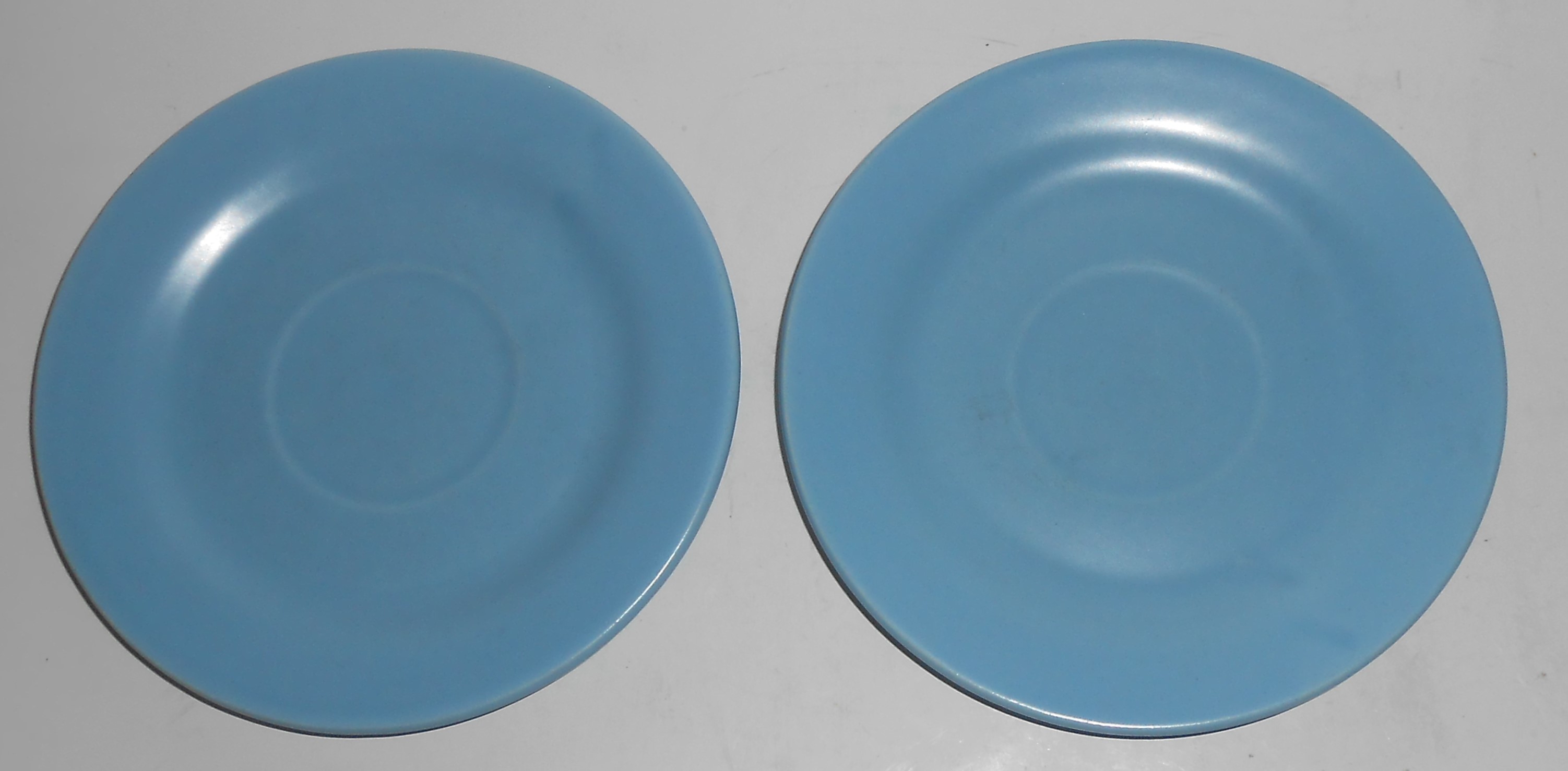 Bauer Pottery La Linda Pair Matte Blue Saucers