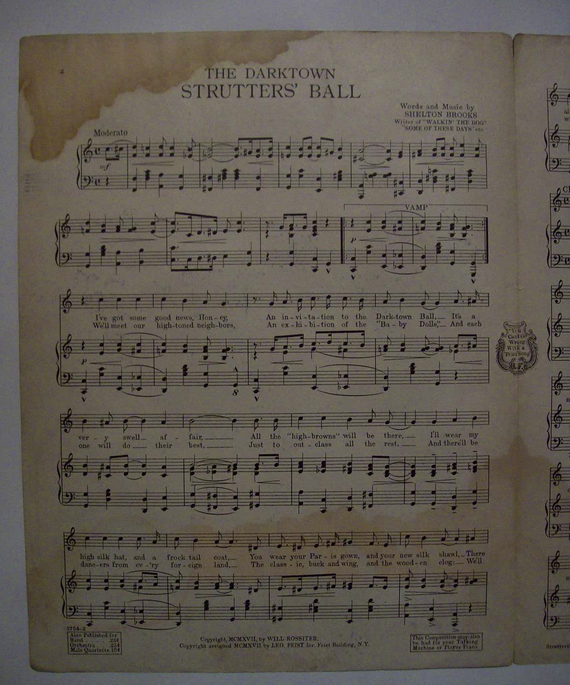Sheet Music/1917 The Darktown Strutter's Ball By Brooks