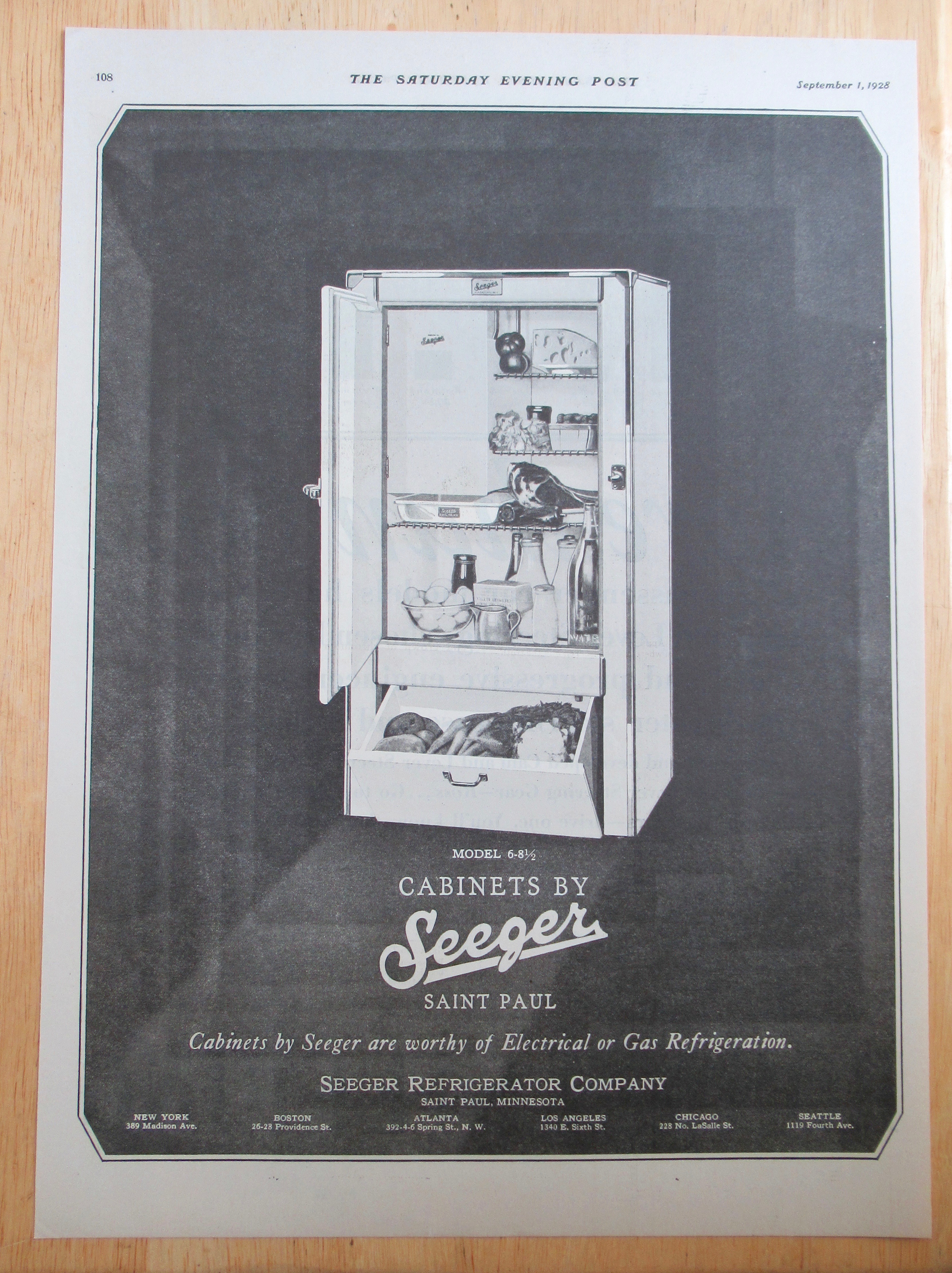 1928 Seeger Cabinets with a Refrigerator