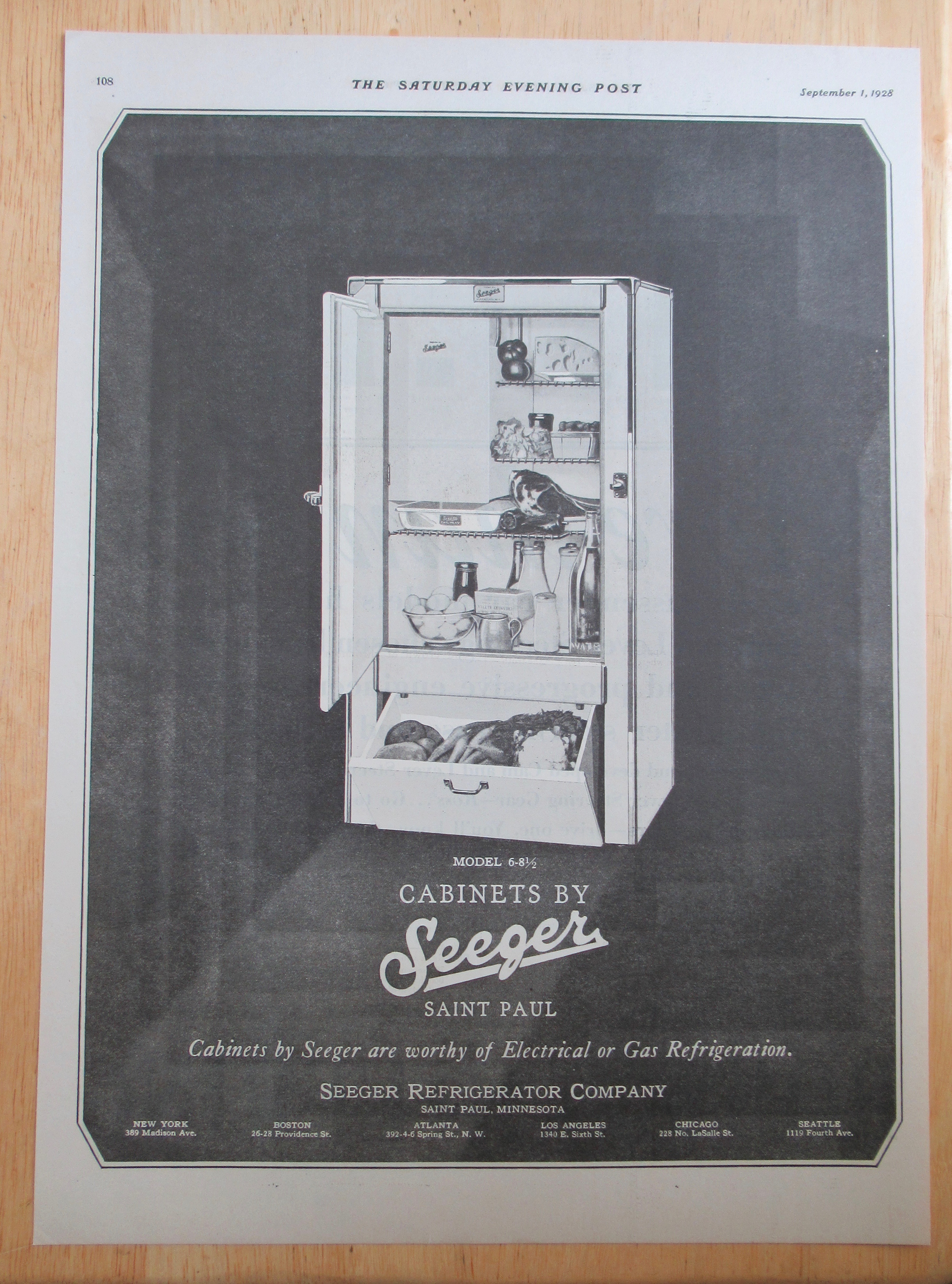 1928 Seeger Cabinets with a Refrigerator