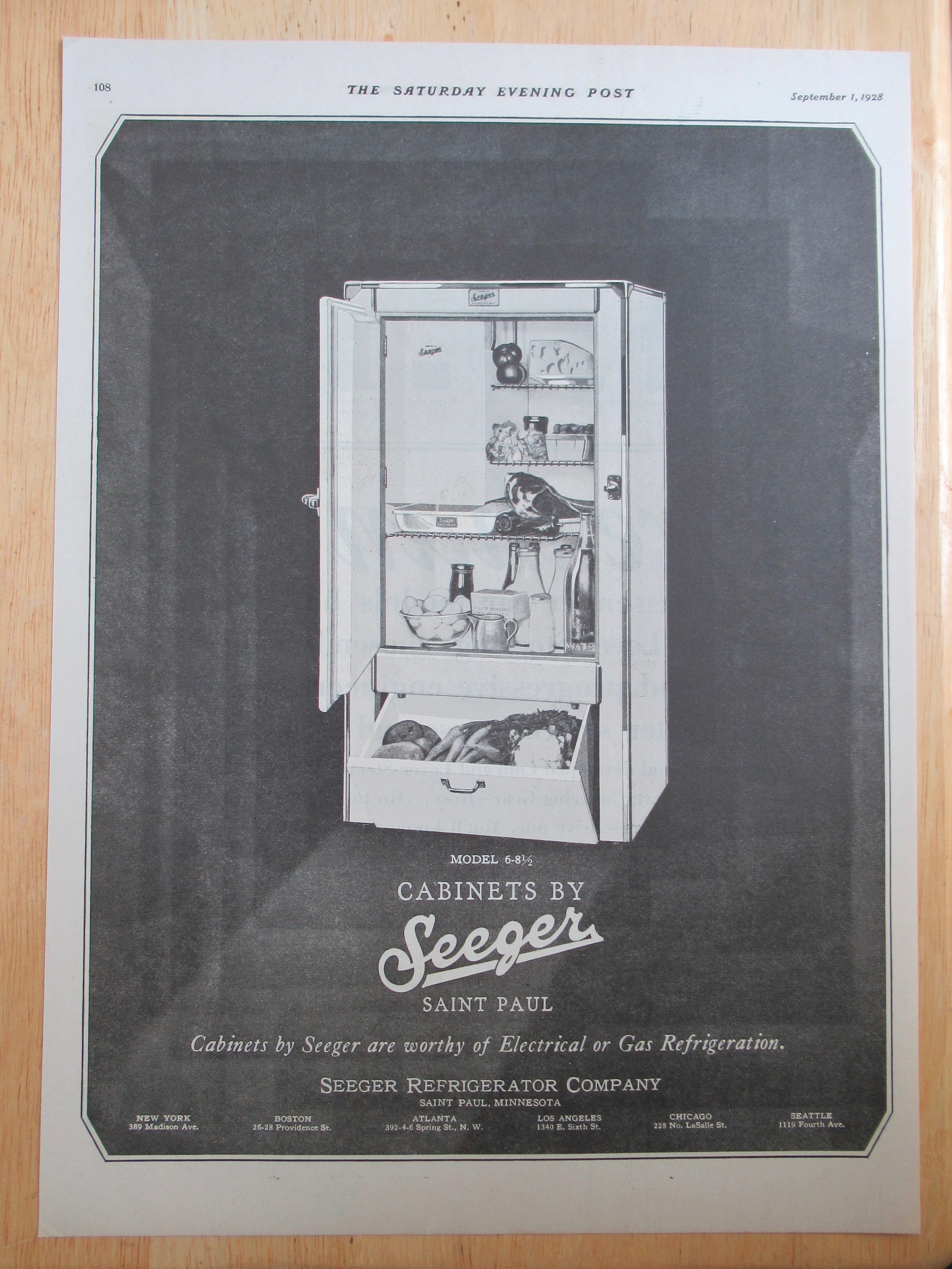1928 Seeger Cabinets with a Refrigerator