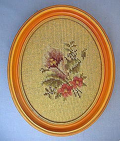Tapestry Hand Stitched Flowers Framed Picture