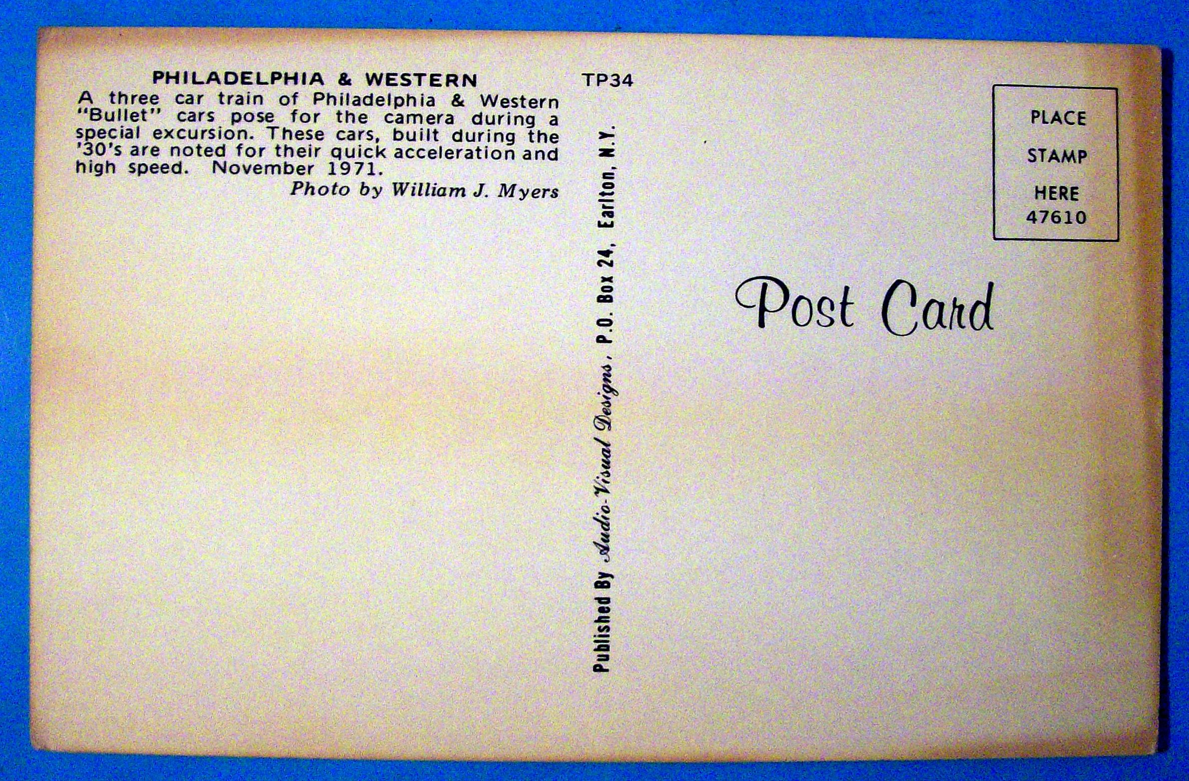 Philadelphia & Western Bullet Cars Postcard