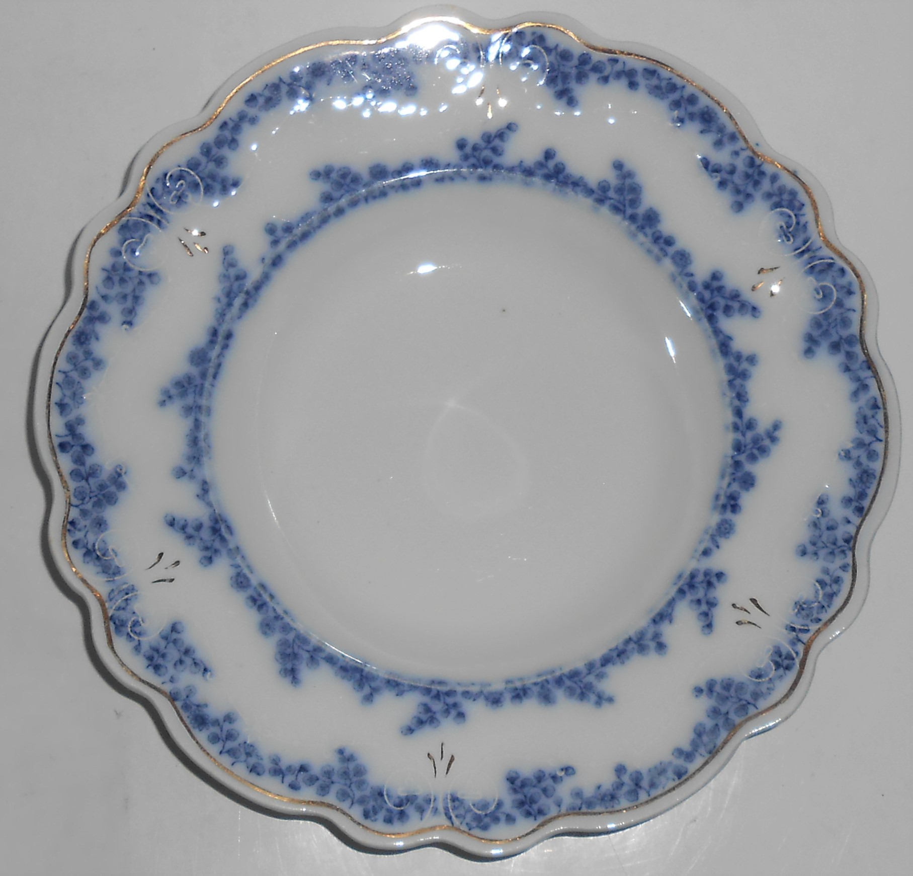 W.H. Grindley Flow Blue China Aldine Rimmed Soup Bowl