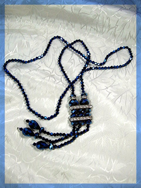 Necklace Blue White Crystals with Teardrop Tassle .....