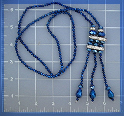 Necklace Blue White Crystals with Teardrop Tassle .....