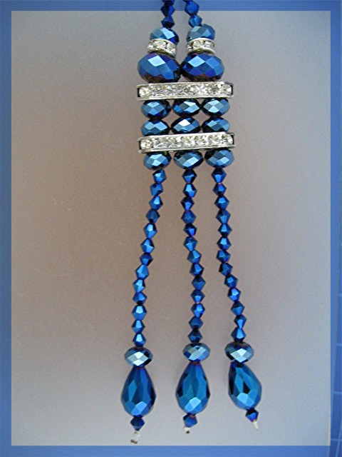 Necklace Blue White Crystals with Teardrop Tassle .....