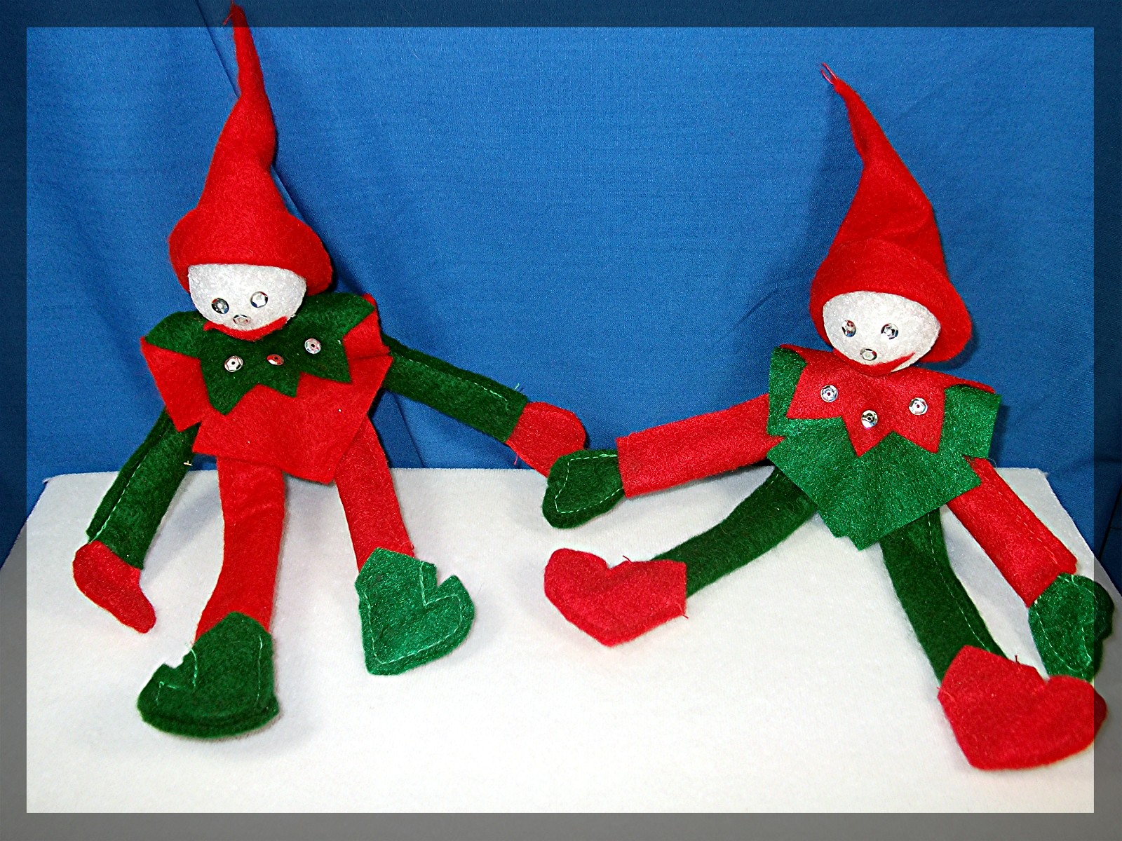Christmas Elf 1 Red and 1 Green Felt. bendable
