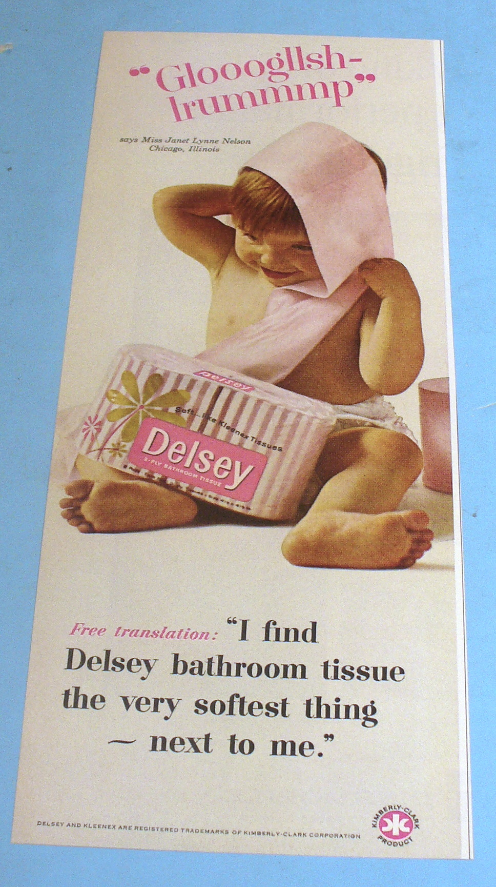 1965 Delsey Bathroom Tissue w/ Baby and Tissue