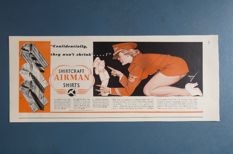 1942 Shirtcraft Airman Shirts with Woman Wearing Uniform Shirt & Hat By George Petty