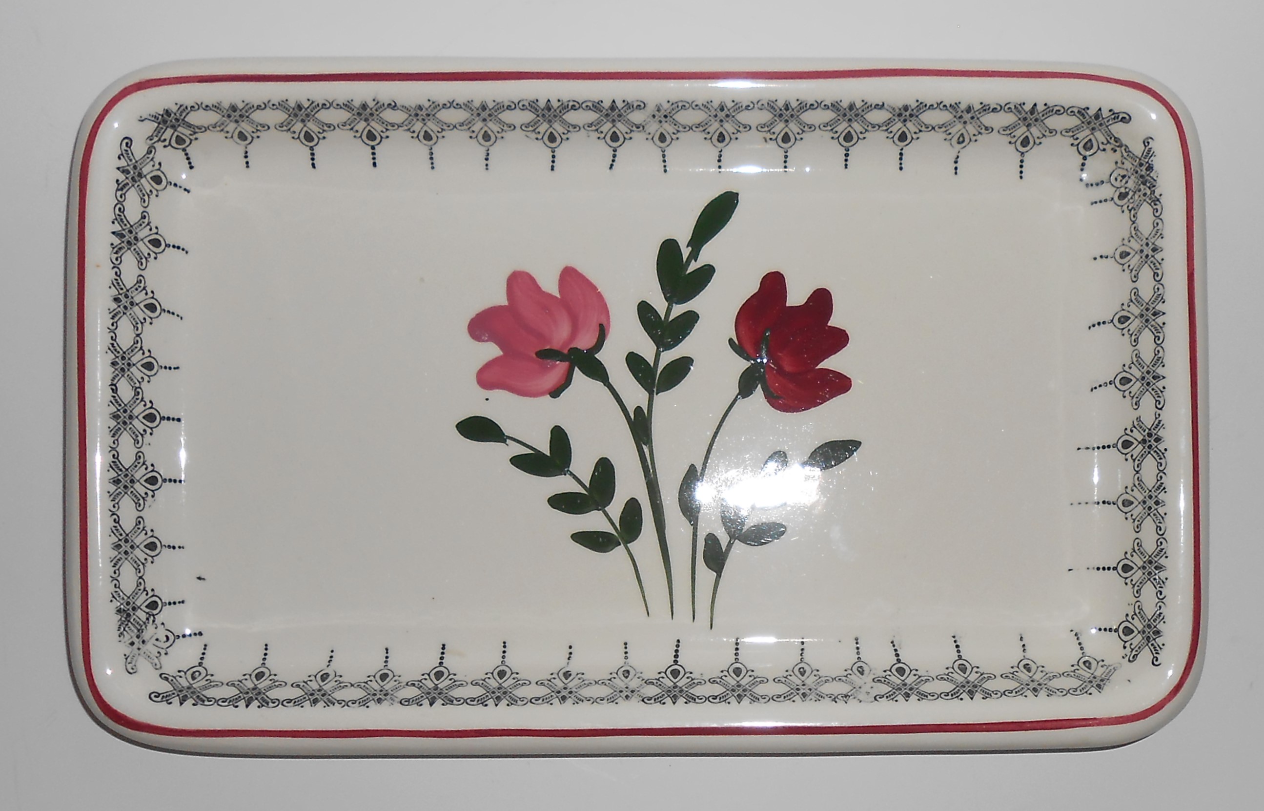 Blue Ridge Southern Potteries Pink Red Floral Bake Pan