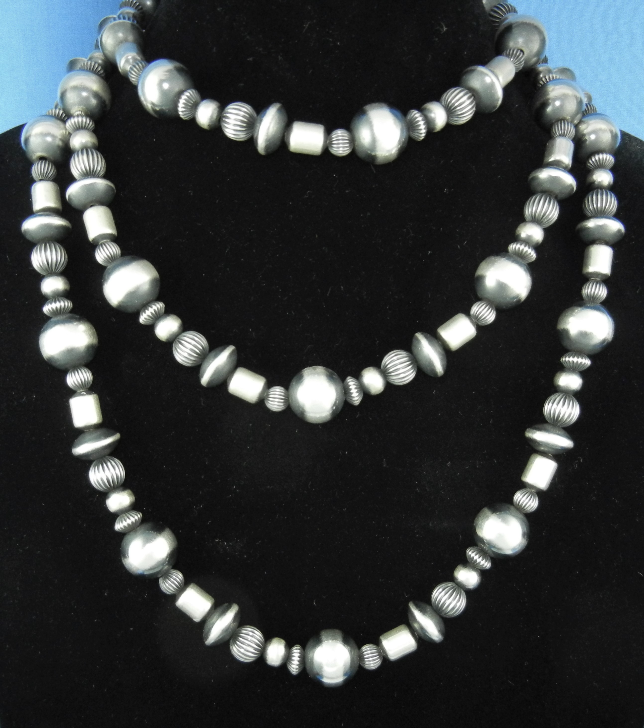 Navajo Pearls Sterling Silver Beads 58 Inch 180 Grams