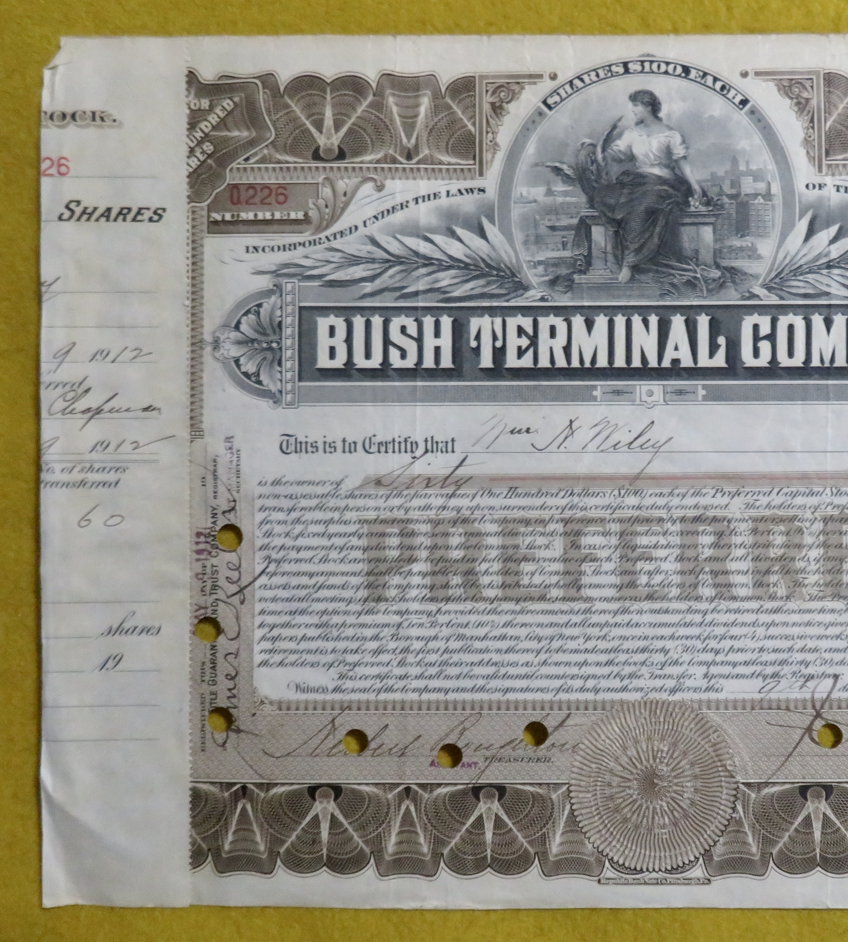 Bush Terminal Company Stock Certificate May 9, 1912