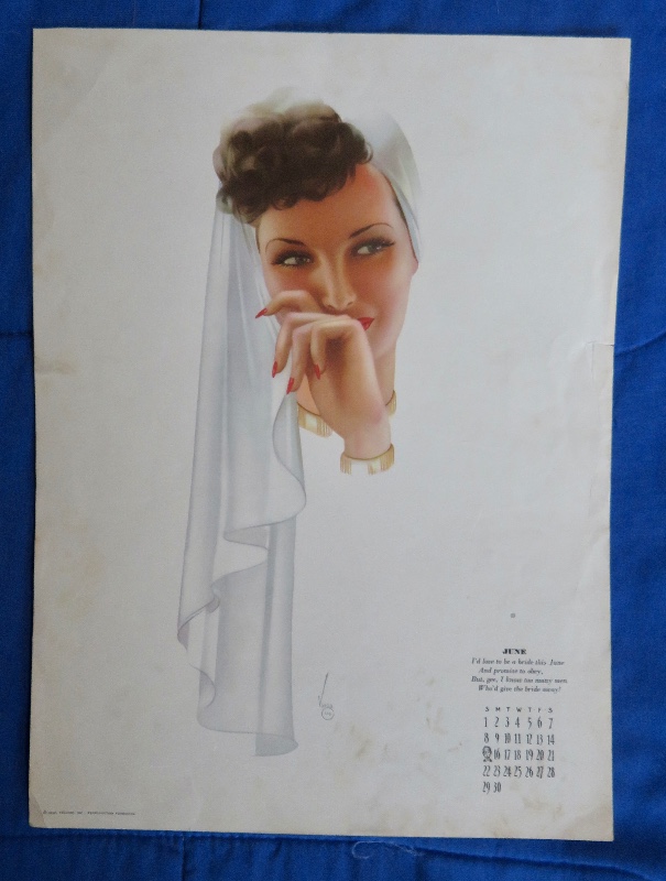 Alberto Vargas Sexy Dark Haired Woman Wearing A White Veil Pin Up Calendar Page