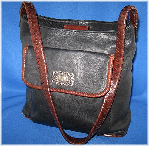 Fossil black and brown leather handbag