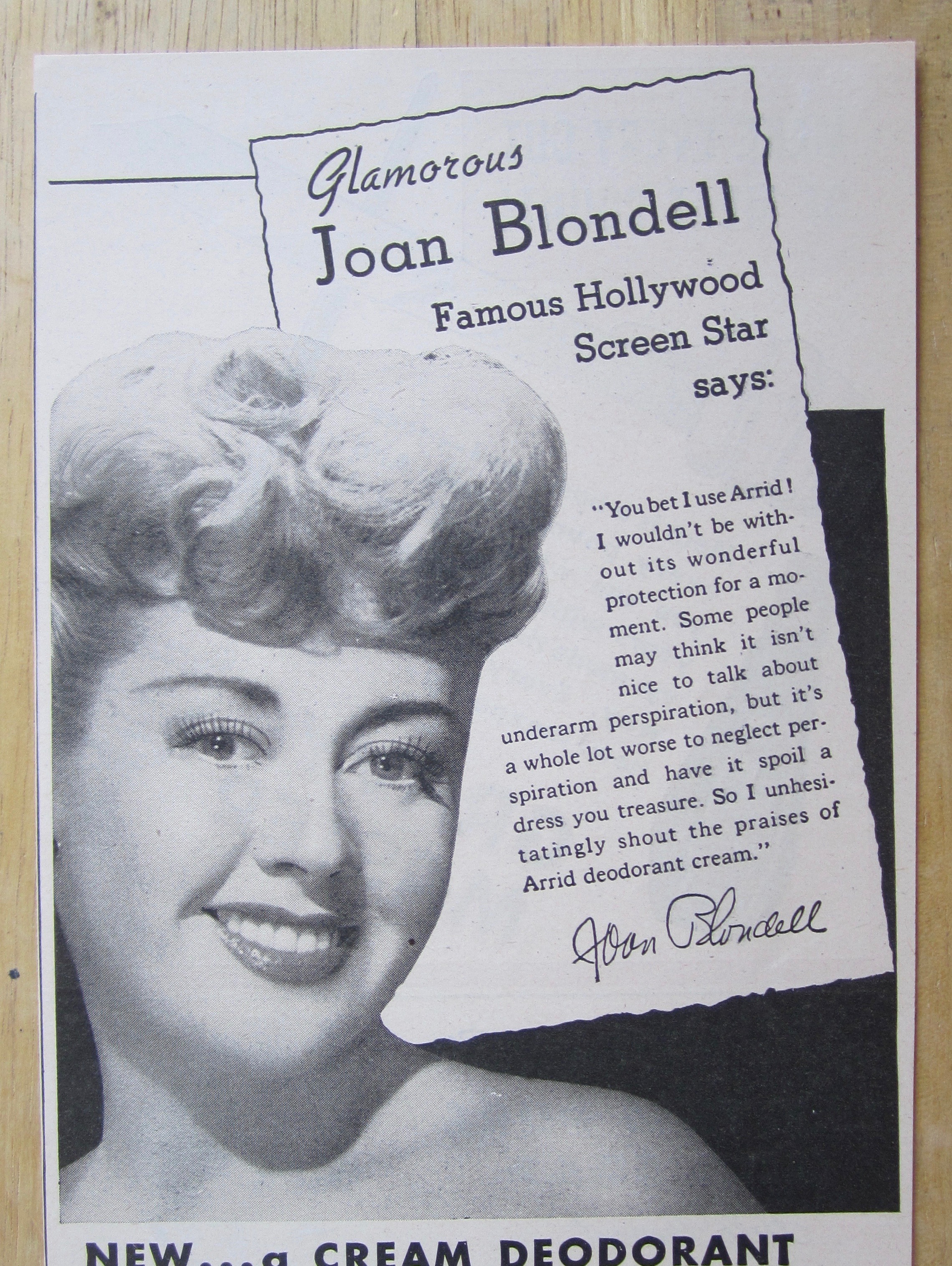 1945 Arrid Deodorant with Screen Star Joan Blondell