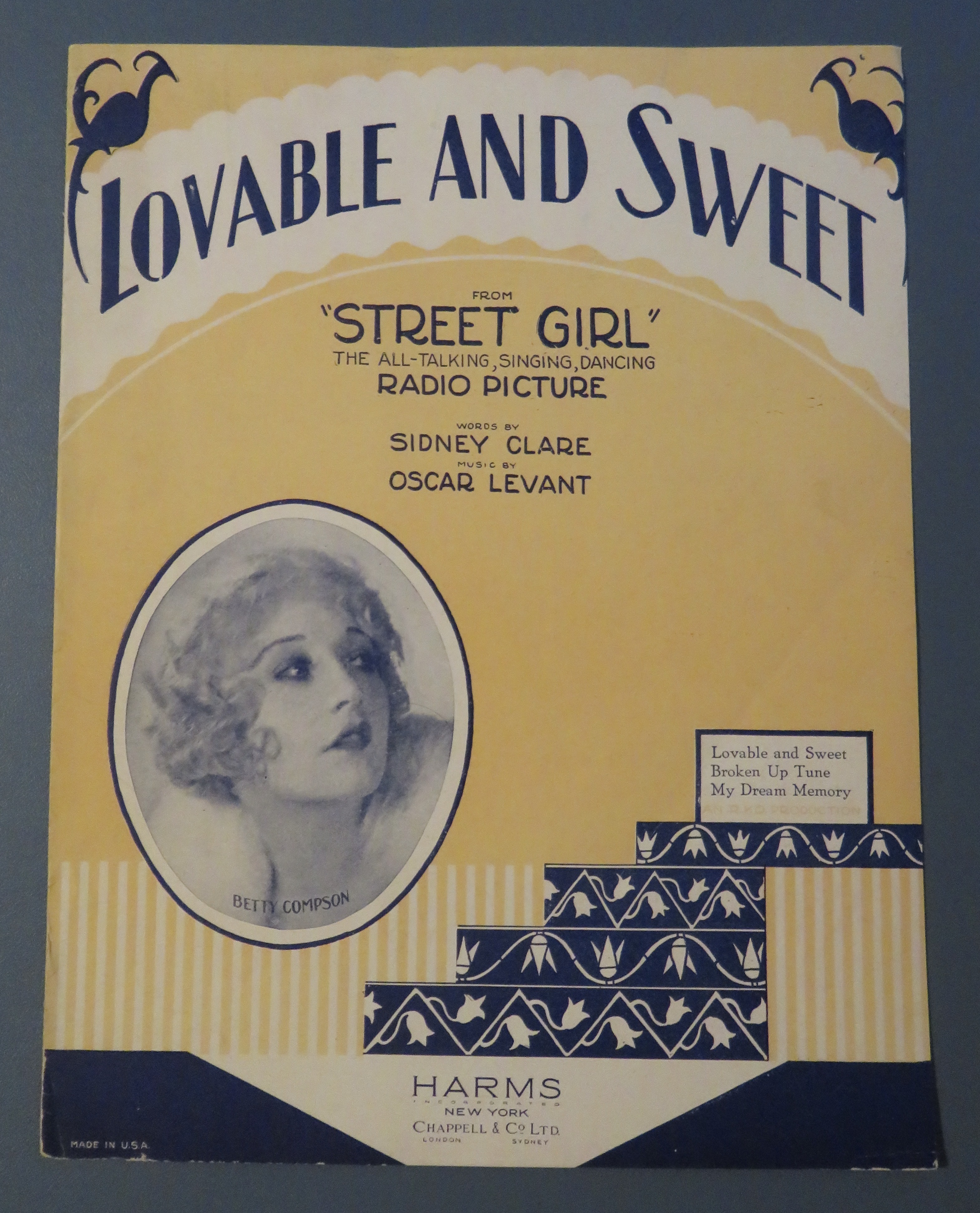 1929 Lovable & Sweet Sheet Music Betty Compson Cover
