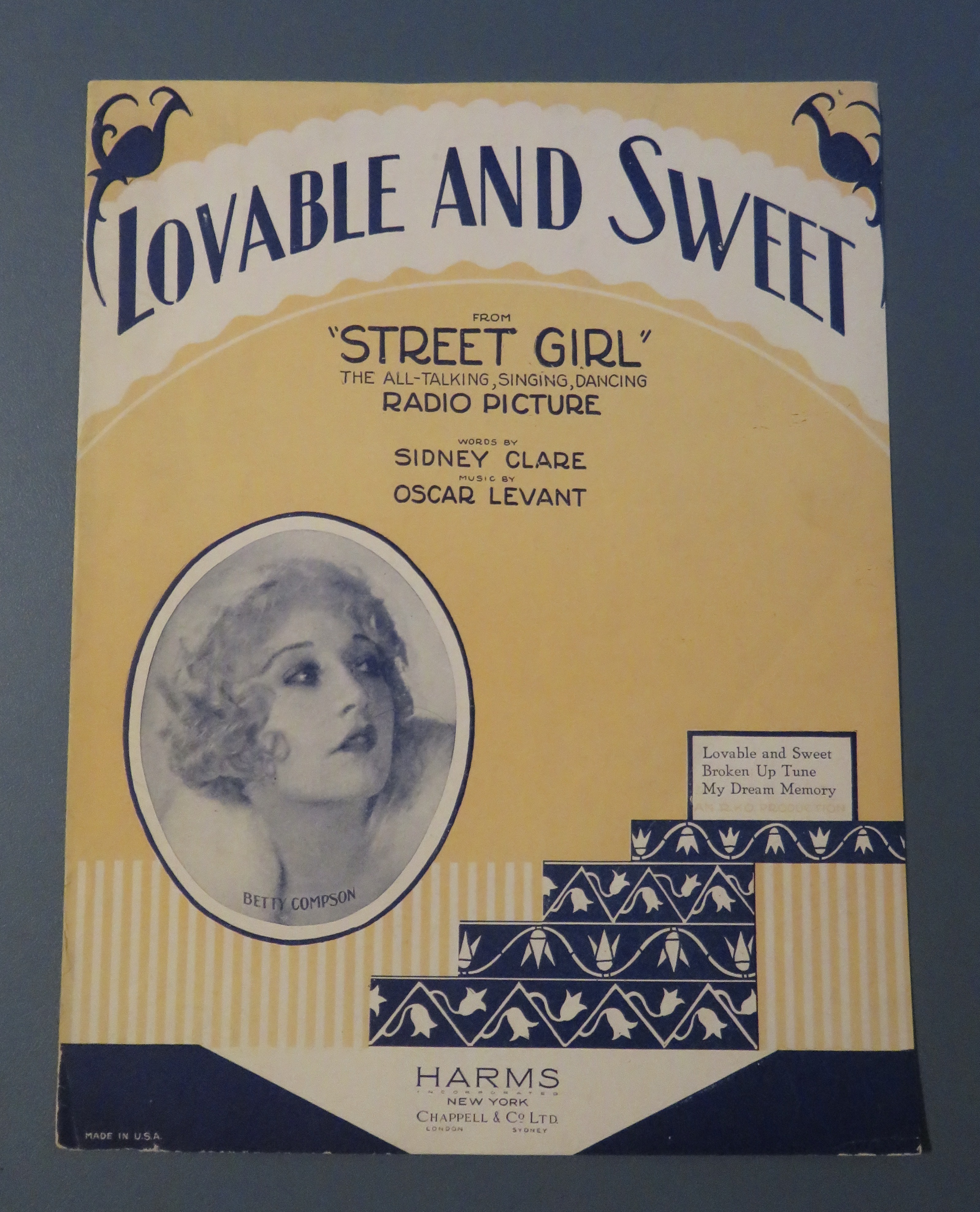 1929 Lovable & Sweet Sheet Music Betty Compson Cover
