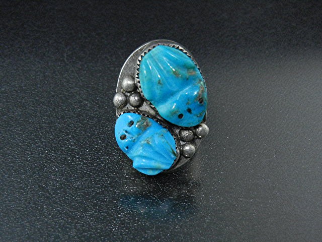 Native American Carved Turquoise Sterling Silver Frogs