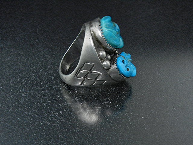 Native American Carved Turquoise Sterling Silver Frogs