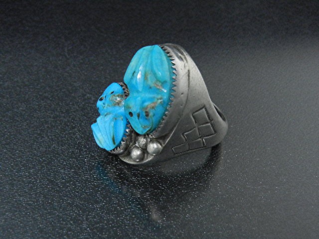 Native American Carved Turquoise Sterling Silver Frogs