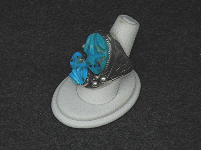 Native American Carved Turquoise Sterling Silver Frogs