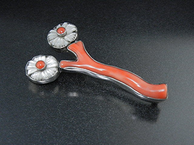 Coral Mother Pearl Sterling Silver Flowers Amy Kahn