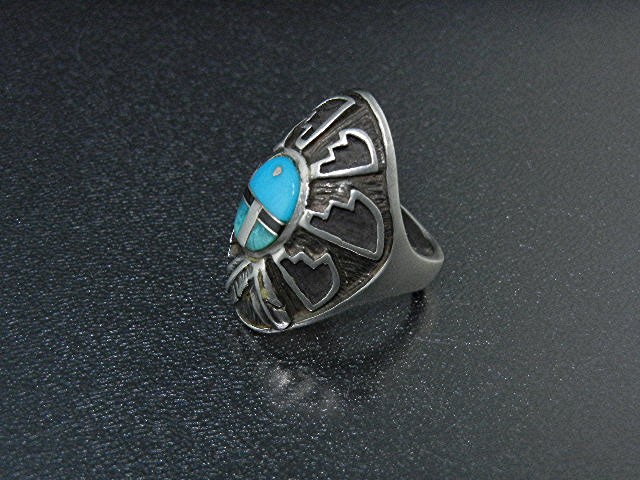 CALVIN BEGAY Sterling Silver Turquoise Onyx Ring