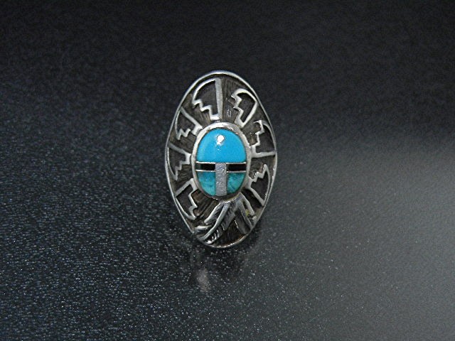 CALVIN BEGAY Sterling Silver Turquoise Onyx Ring