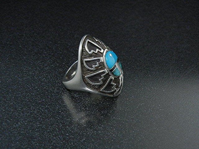 CALVIN BEGAY Sterling Silver Turquoise Onyx Ring