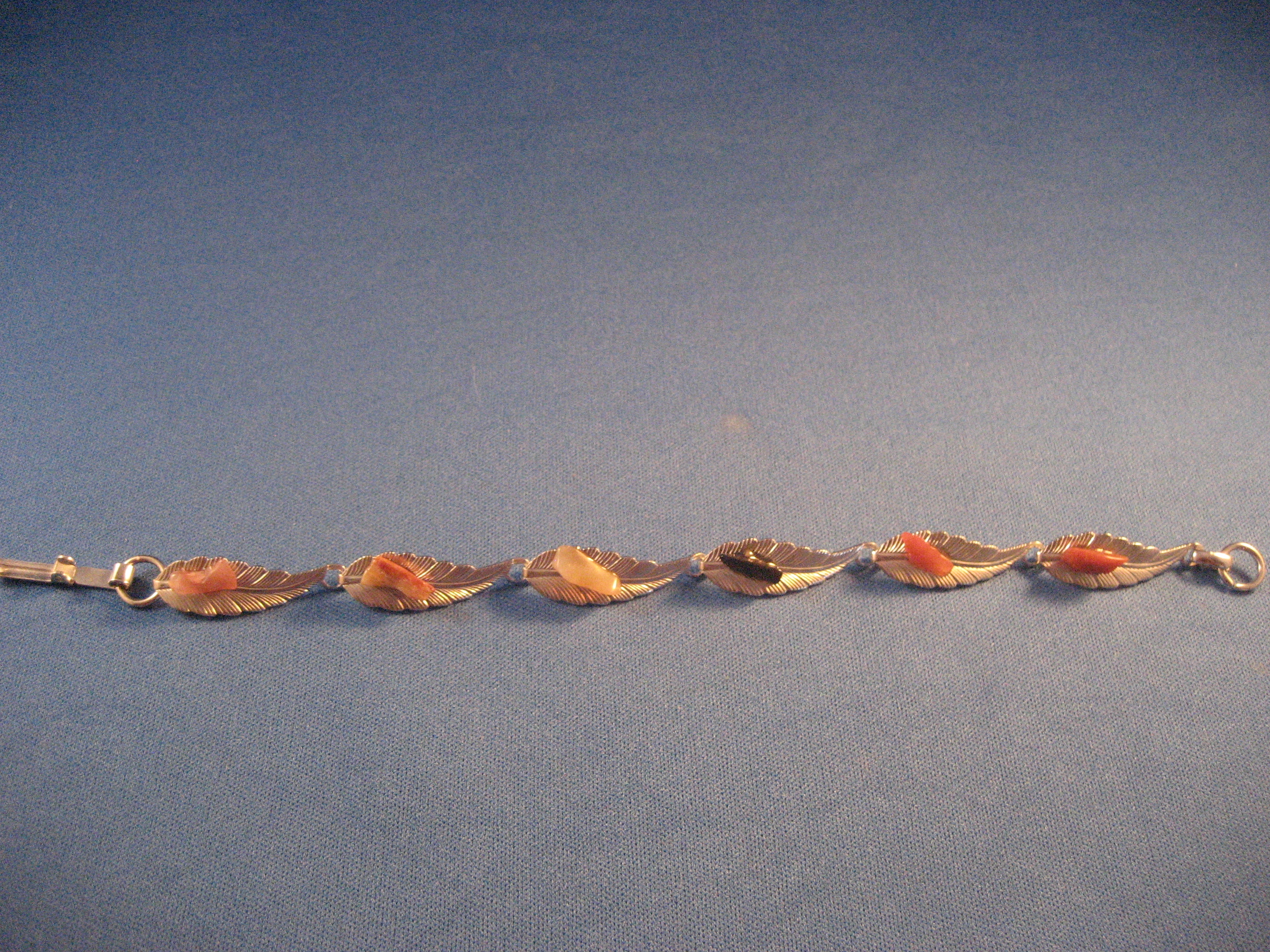 Silver leaf and Stone Bracelet