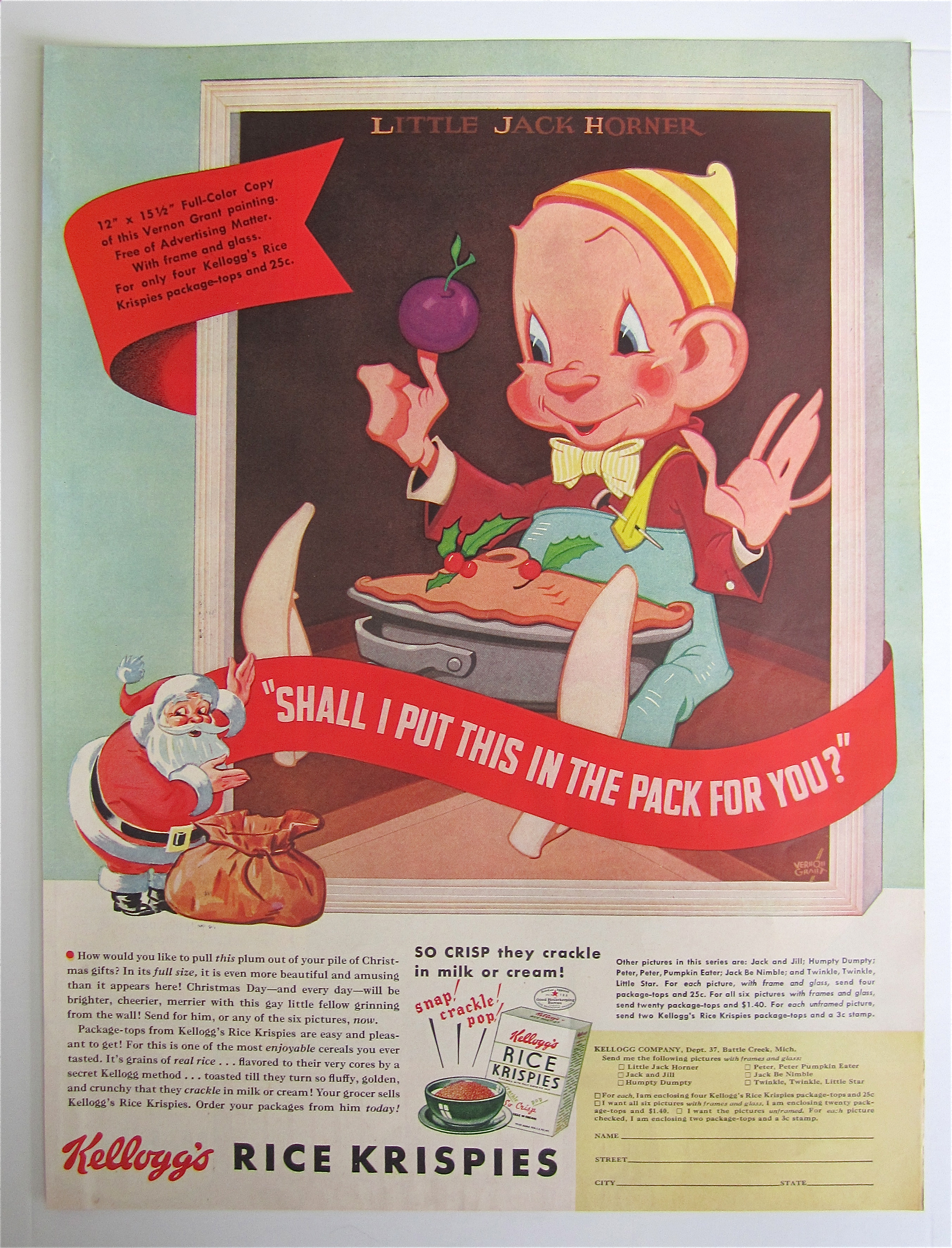 1938 Kellogg's Rice Krispies Cereal w/Fellow & Plum