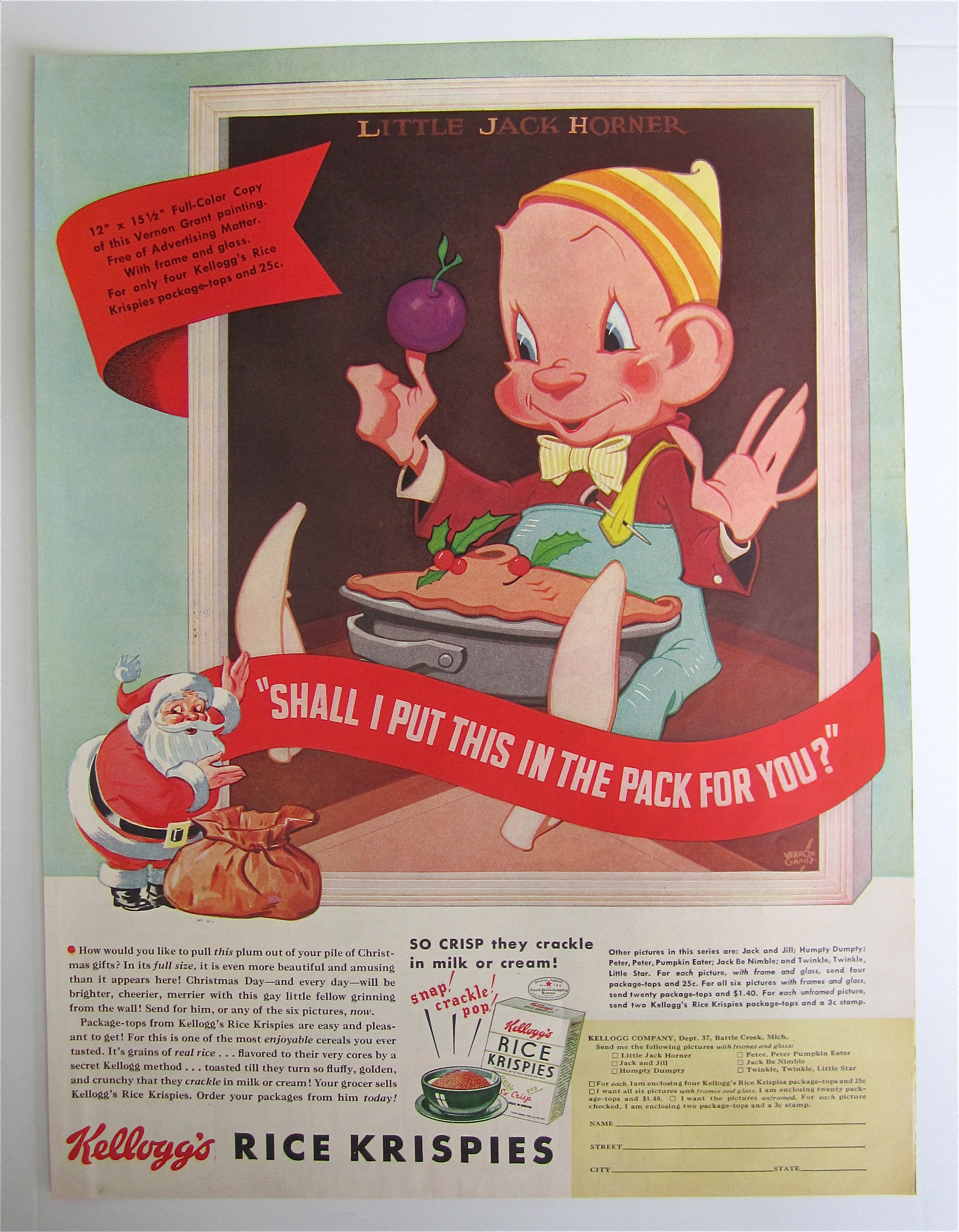 1938 Kellogg's Rice Krispies Cereal w/Fellow & Plum