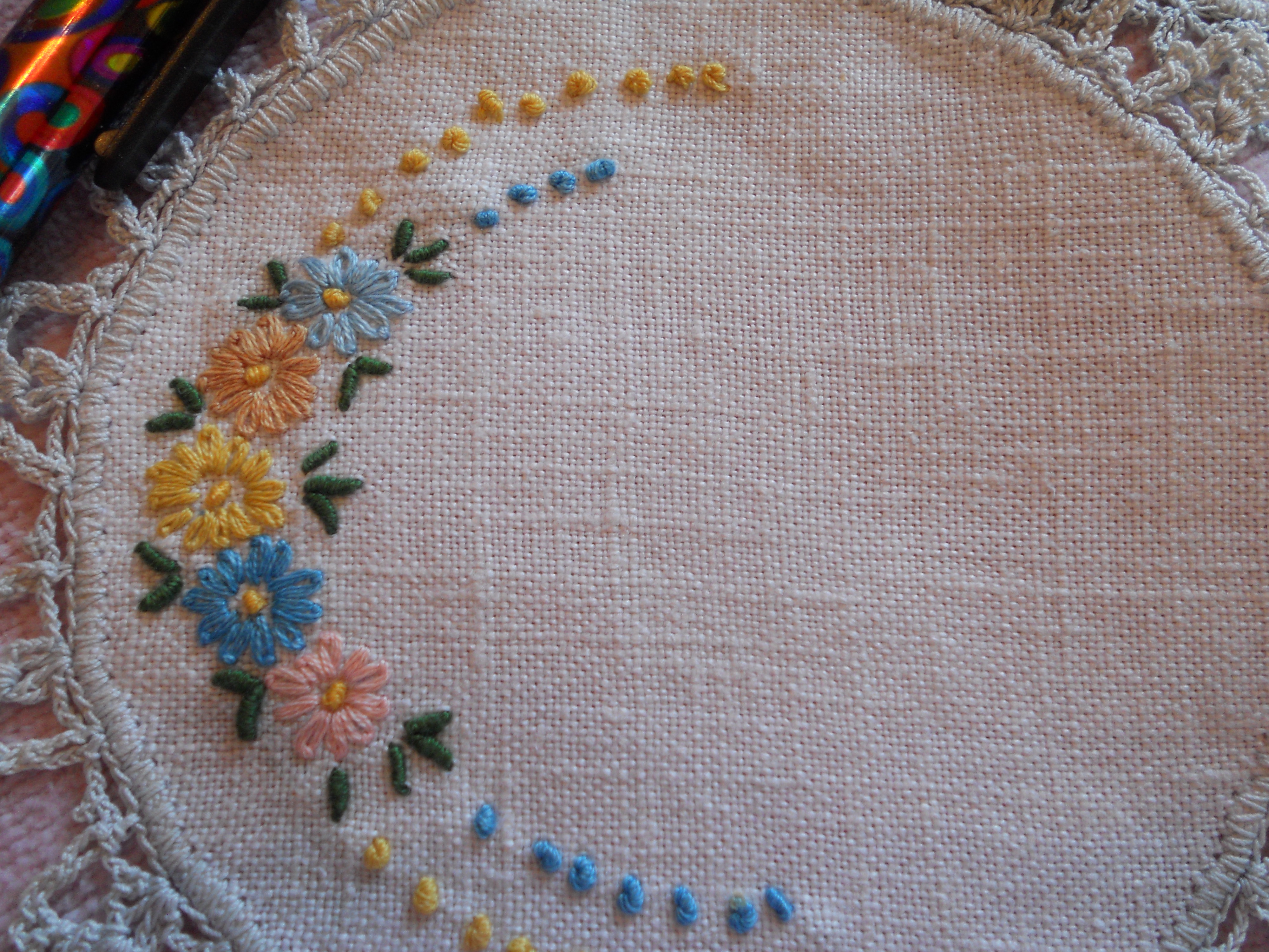 Linen Doilies Hand Made Set of 5 Matching
