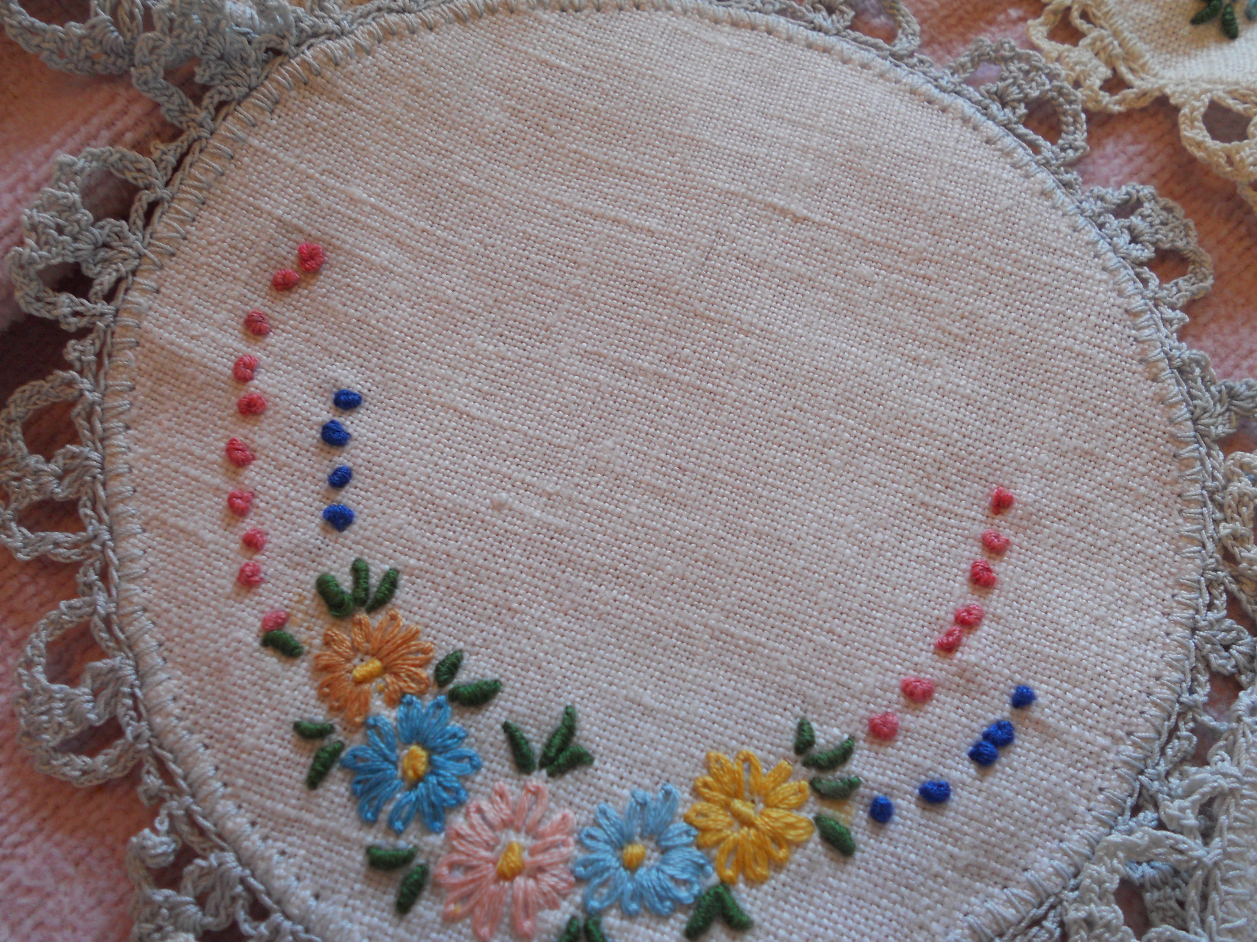 Linen Doilies Hand Made Set of 5 Matching