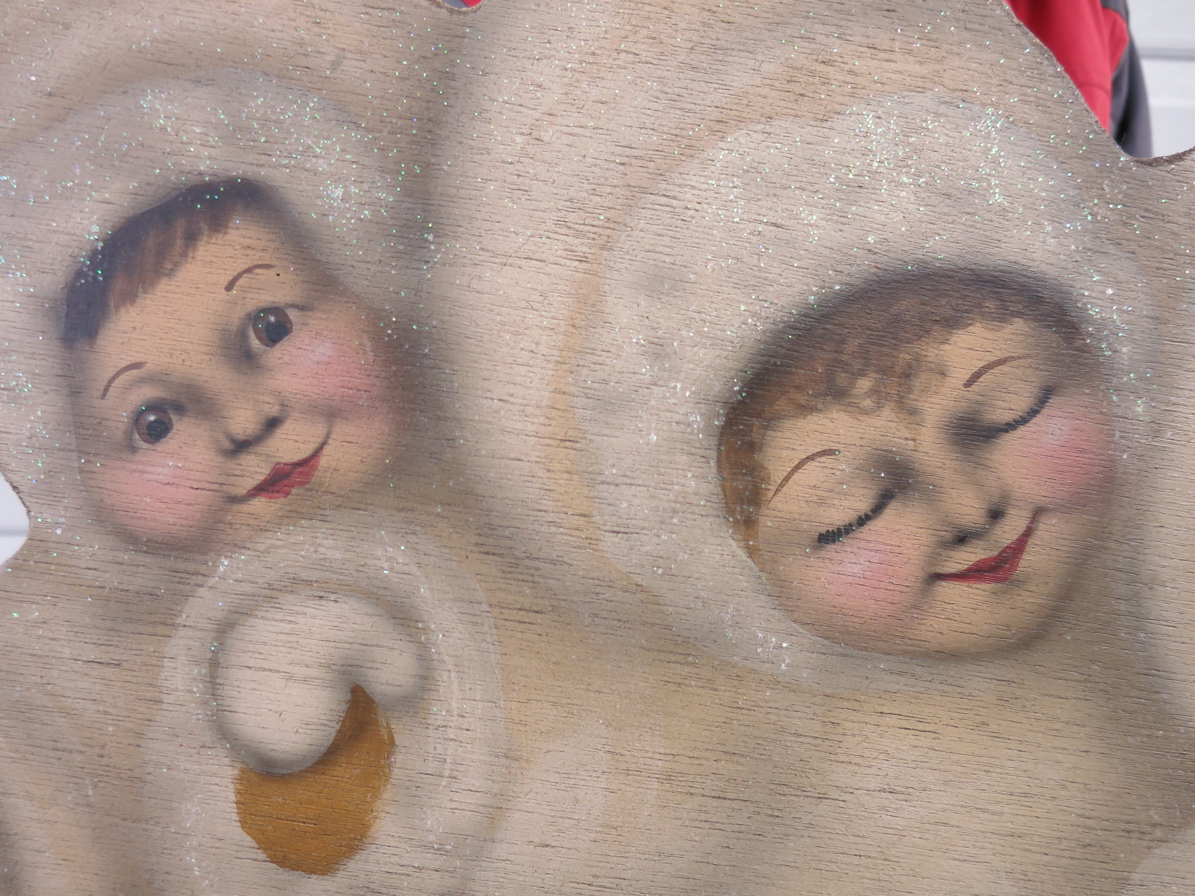 Snowbabies Babies Baby on Sled Painting on Board signed 2001