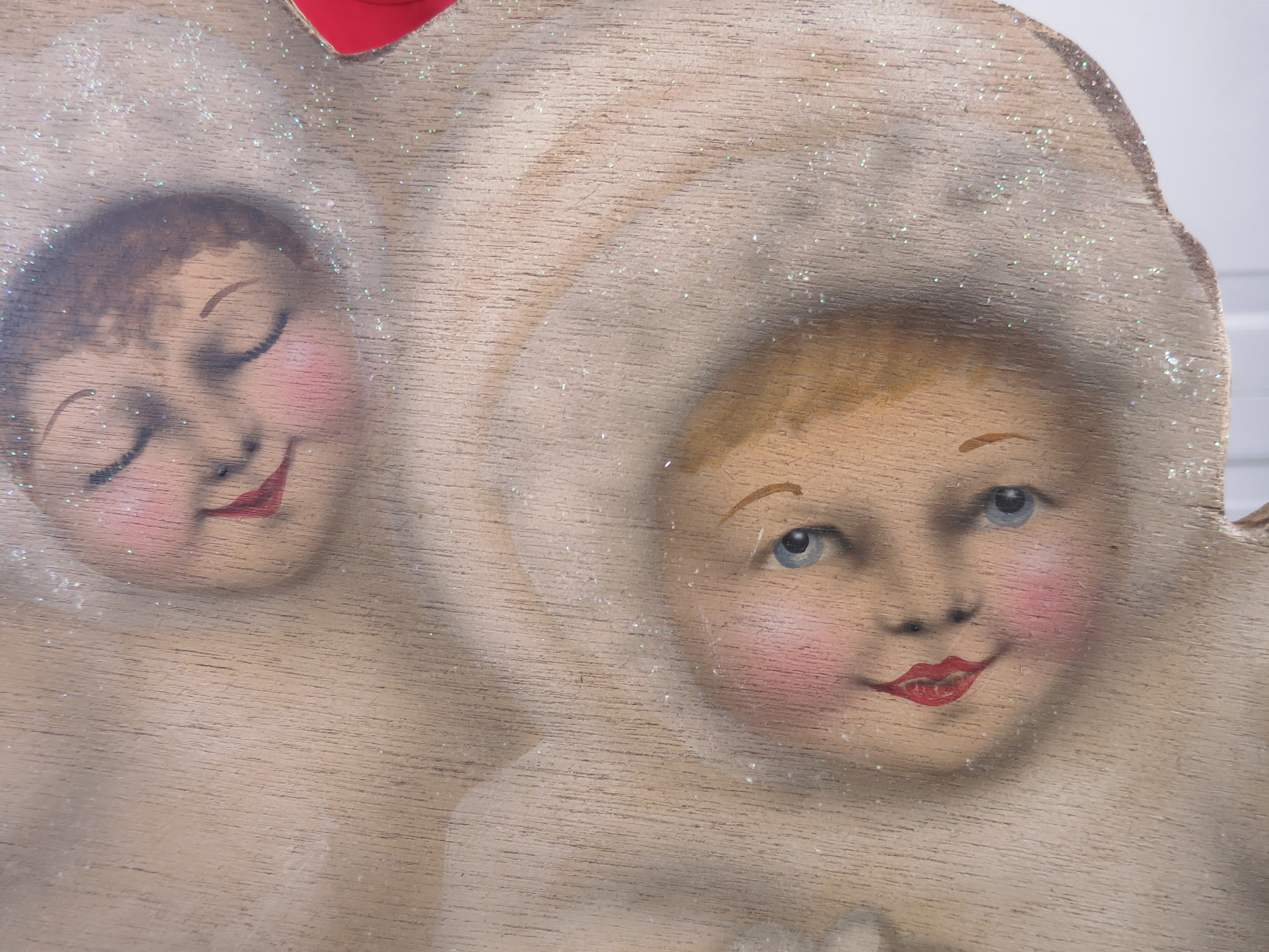 Snowbabies Babies Baby on Sled Painting on Board signed 2001