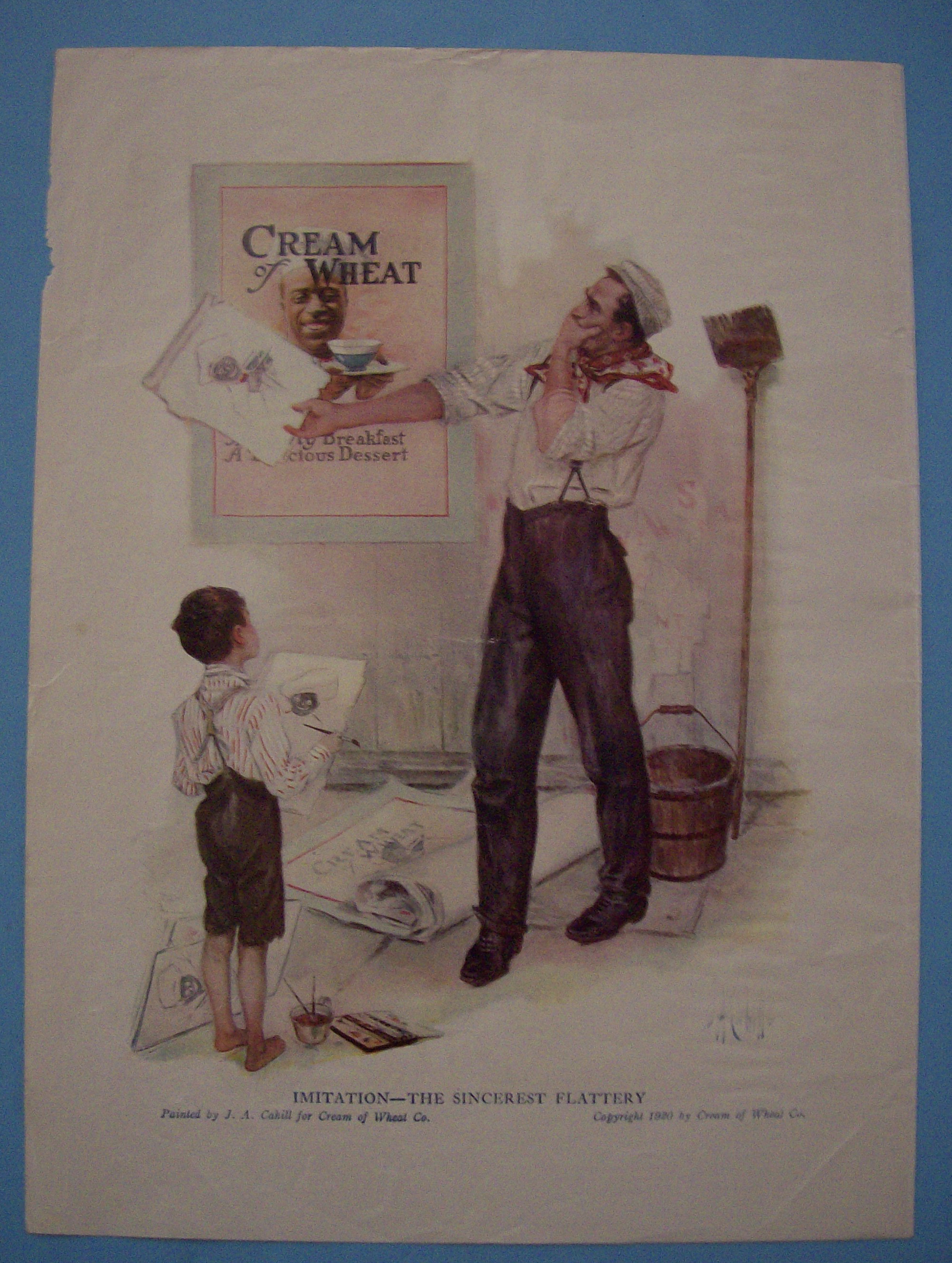 1920 Cream Of Wheat with Man and Boy Looking at Drawing
