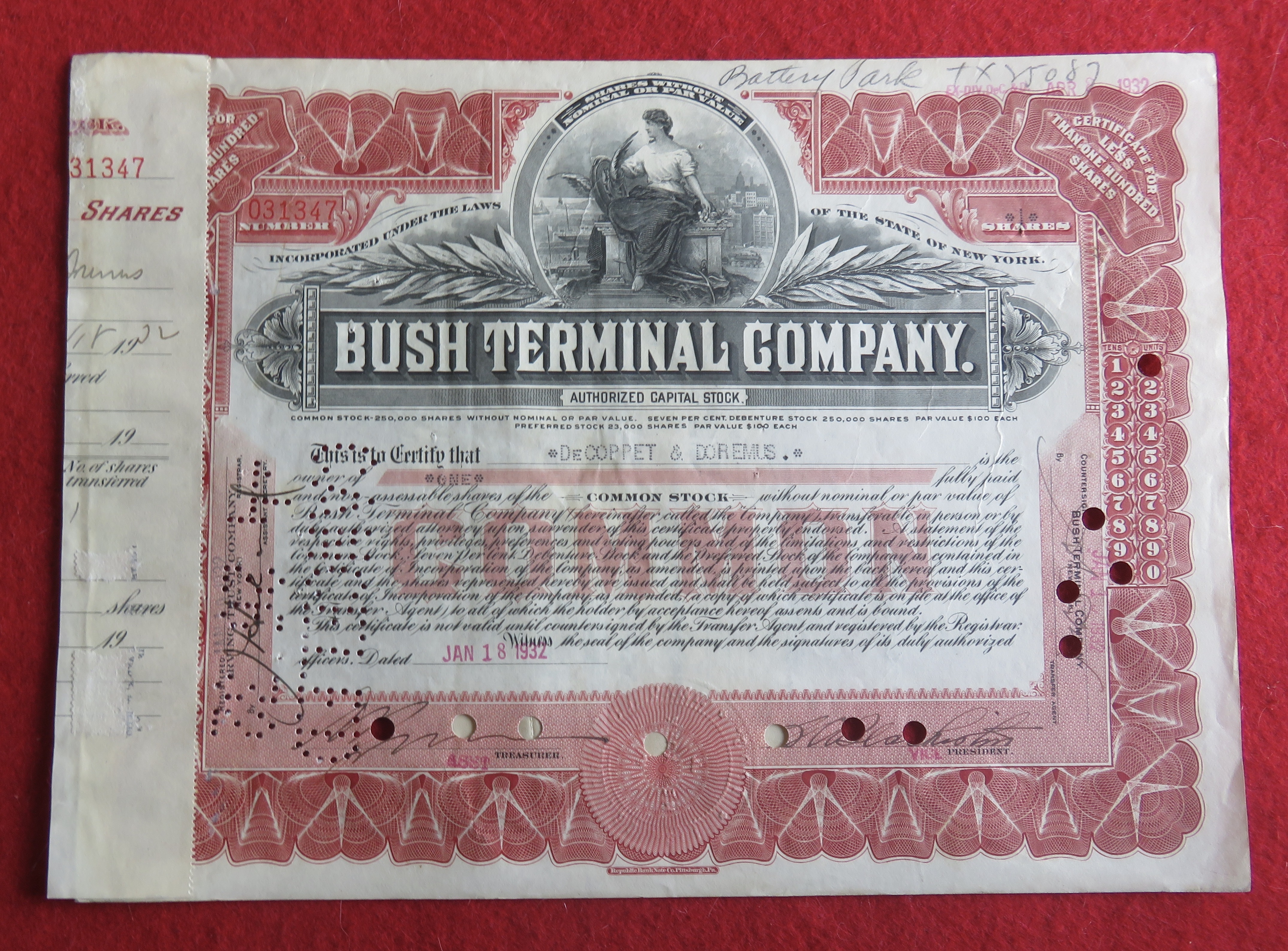 1932 Bush Terminal Company Stock Certificate